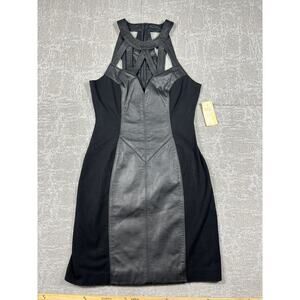 Wilson Vintage 80s Goth Leather Cage Neck Body on Stretch Wiggle Dress NWT M